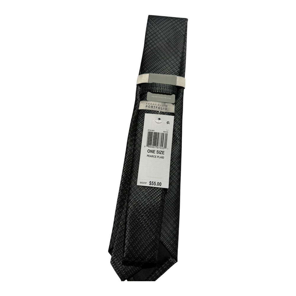PERRY ELLIS Portfolio Men's Elegant Neck Tie Black color Micro Texture new - Picture 6 of 6